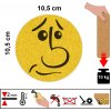 Korkový podtácek na stůl s potiskem rozzlobeného smajlíka, průměr 10,5 cm, síla 2 mm, pohledový z obou stran