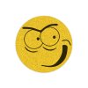Korkový podtácek na stůl s potiskem v podobě vtipného emotikonu s širokým úsměvem na žlutém korkovém podkladu