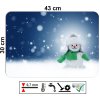 PVC prostírání 43 x 30 cm s obrázkem sněhuláka v čepici a zelené šále, zimní atmosféra s vločkami