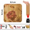 Korkový podtácek na stůl s motivem růží na dřevěném podkladu – čtvercový, rozměr 9,5 x 9,5 cm