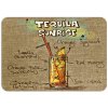 Prostírání s motivem koktejlu Tequila Sunrise, ilustrované s ingrediencemi