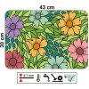 PVC prostírání s barevnými květinami a zelenými listy, odolné proti ohybu, rozměr 43 x 30 cm, snadno omyvatelné.