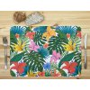 Prostírání na stůl z PVC s tropickým motivem barevných květin a zelených listů na bílém podkladu