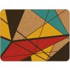 Korkové prostírání na stůl s abstraktním geometrickým motivem v červené, žluté, černé a modré barvě, vyrobené z přírodního korku, rozměr 38 x 28 cm