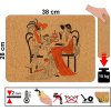 Korkové prostírání s rozměry 38 x 28 cm, motiv dvou elegantních dam v historických šatech u čajového stolku, černý a oranžový přímý potisk na korku.