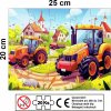 Dětské puzzle vesnické traktory s vyznačeným rozměrem 25 x 20 cm a počtem 20 dílků