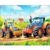 Dětské puzzle s motivem traktorů na venkově – složený obrázek