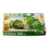 Krabička dětského puzzle zelené auto popeláři, puzzle 20 dílků 25 x 20 cm