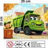 Dětské puzzle zelené popelářské auto 25 x 20 cm, infografika s počtem 20 dílků a upozorněním 0–3