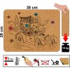 korkové prostírání 38 x 28 cm s potiskem zajíčků jedoucích v autě mezi květinami