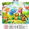Dětské puzzle safari zvířátka 25 x 20 cm, infografika s počtem 20 dílků a upozorněním 0–3