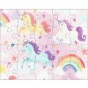 Dětské puzzle jednorožci a duha na růžové složené, 20 dílků, rozměr 25 x 20 cm