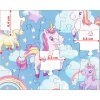 Detail dílků dětského puzzle jednorožci a hvězdy, velikost jednotlivých dílků