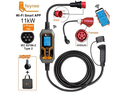 Feyree 11 kW Přenosná chytrá nabíječka pro elektromobily Typ 2 | Wi-Fi & Bluetooth & Aplikace