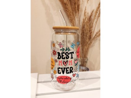 Sklenička s polepem "Best mom ever"