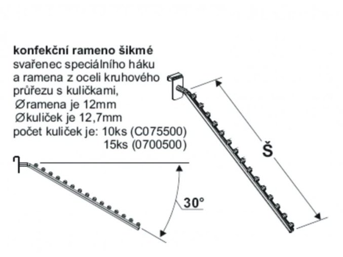 Konfekční rameno šikmé 15 kuliček