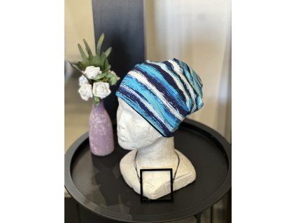 Čepice - modré pruhy + modrá