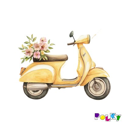 žlutá vespa s kyticí Mx 16x22cm web