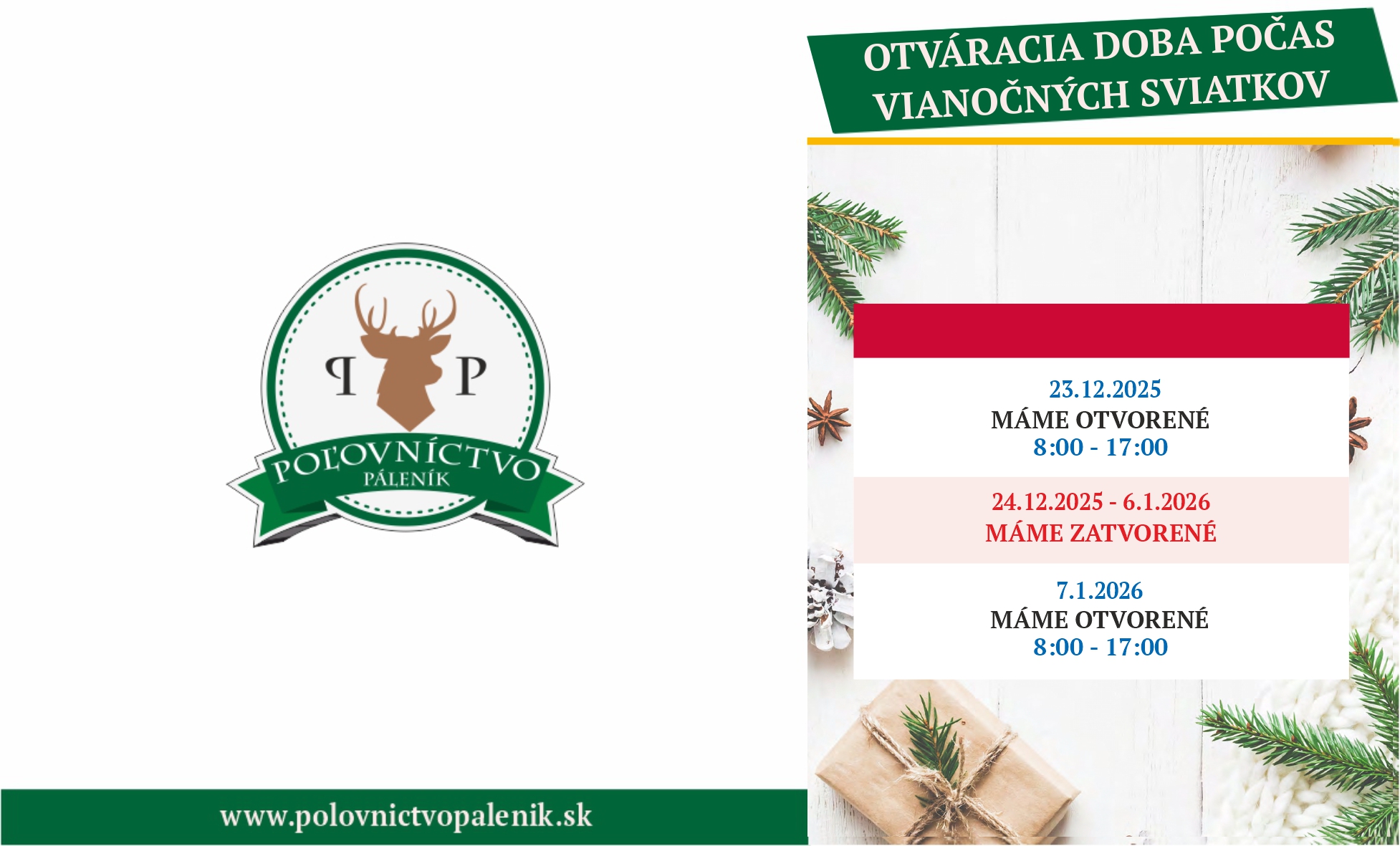 Otváracia doba vianoce 2025