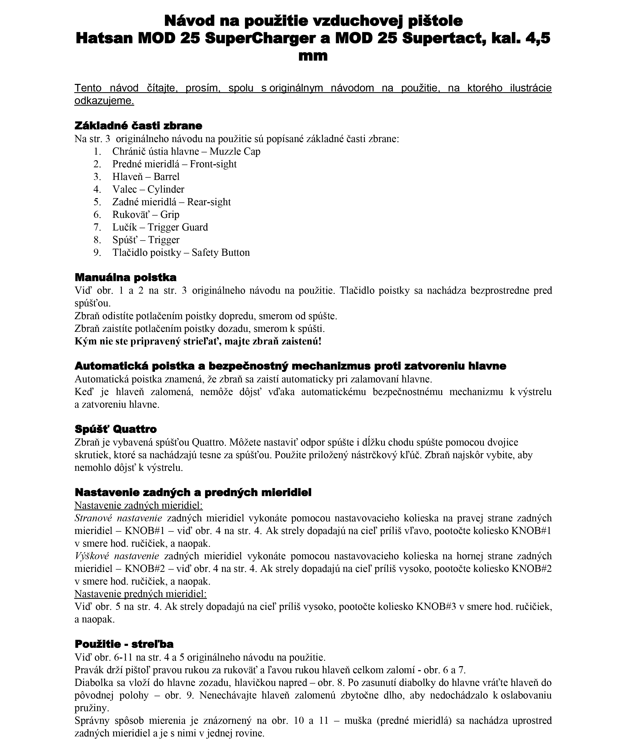 Vzduchová pištoľ Hatsan 25 SuperCharger, kal. 4,5mm