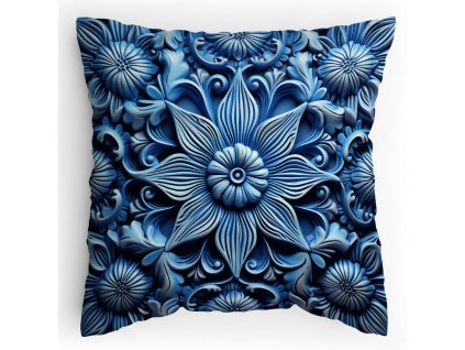 00700100035 Polštářek s potiskem Modrá vintage dlaždice