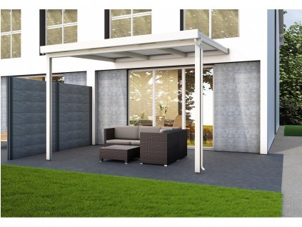Hliníková pergola Terrassendach Premium - čirý polykarbonát s bílými pruhy / bílá konstrukce (Rozměr 3,09 x 3,06 m, Varianta Terrassendach Premium - čirý polykarbonát s bílými pruhy / bílá konstrukce)