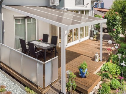 Hliníková pergola Terrassendach Premium - bronzový akryl / bílá konstrukce (Rozměr 3,09 x 3,06 m, Varianta Terrassendach Premium - bronzový akryl / bílá konstrukce)