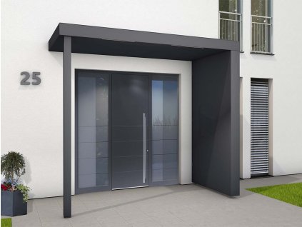 Vchodová stříška Guttavordach BS PLUS XL LED strip s bočnicí a sloupkem (Rozměr 250 x 125, Barva antracit, Varianta PLUS XL LED strip s bočnicí a sloupkem odtok P)