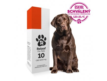 Releaf CBD olej pro psa obchod veterinarni pripravek R10 1000mg boxlabrador USKVBL 600x600