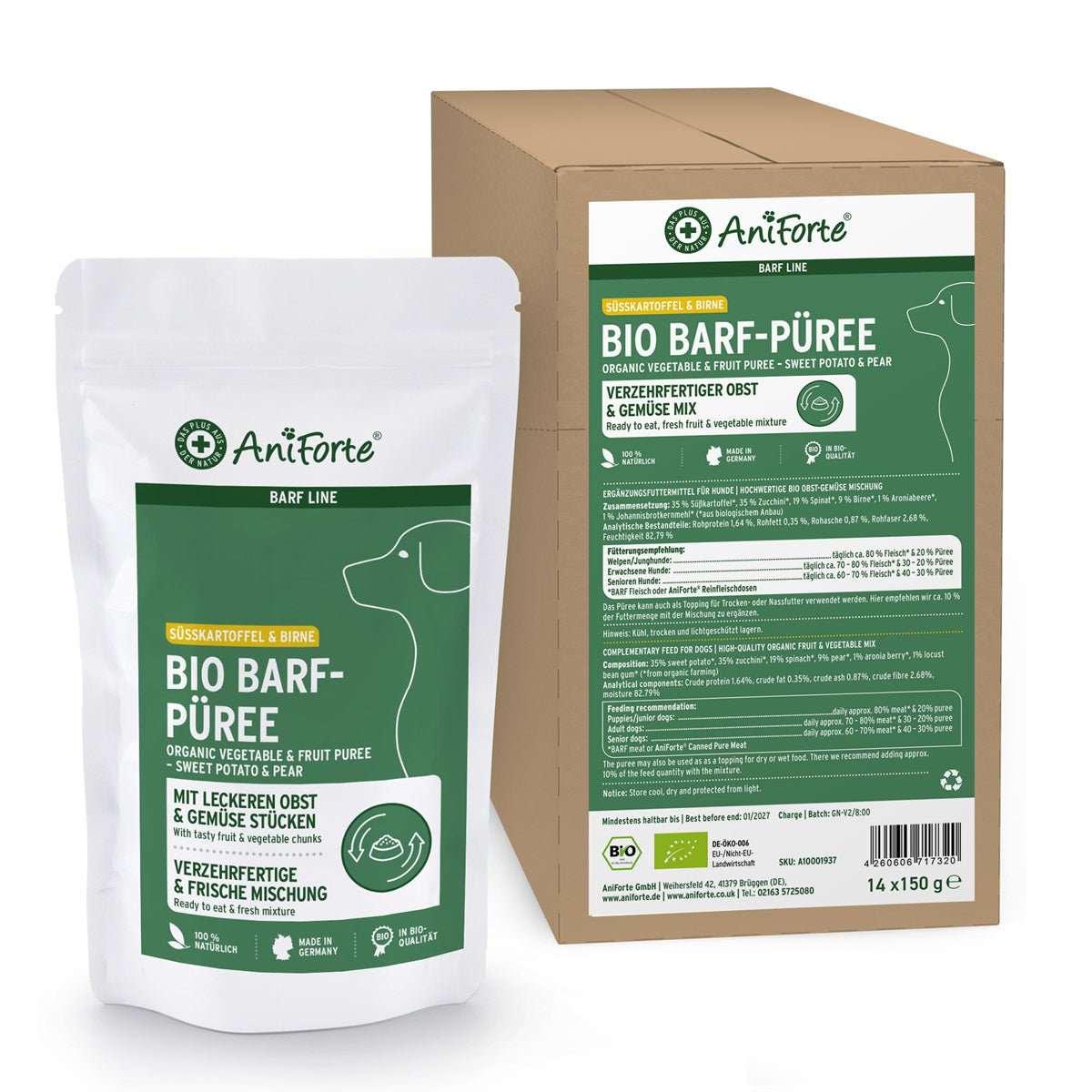 AniForte Bio BARF pyré - Batáty a hrušky (3-14x po 150 g) Počet kusů: 14 x 150 gramů