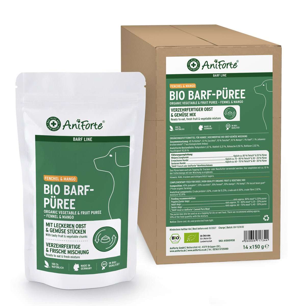 AniForte Bio BARF pyré - Fenykl a mango (3-14x po 150 g) Počet kusů: 14 x 150 gramů