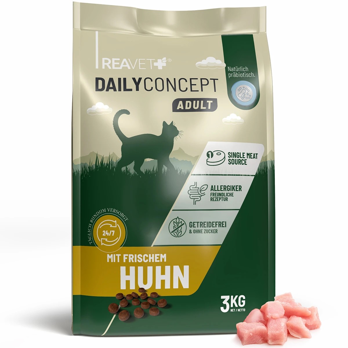 REAVET Granule pro dospělé kočky Dailyconcept – s čerstvým kuřecím masem (1 kg - 4,5 kg) Hmotnost: 3 kg