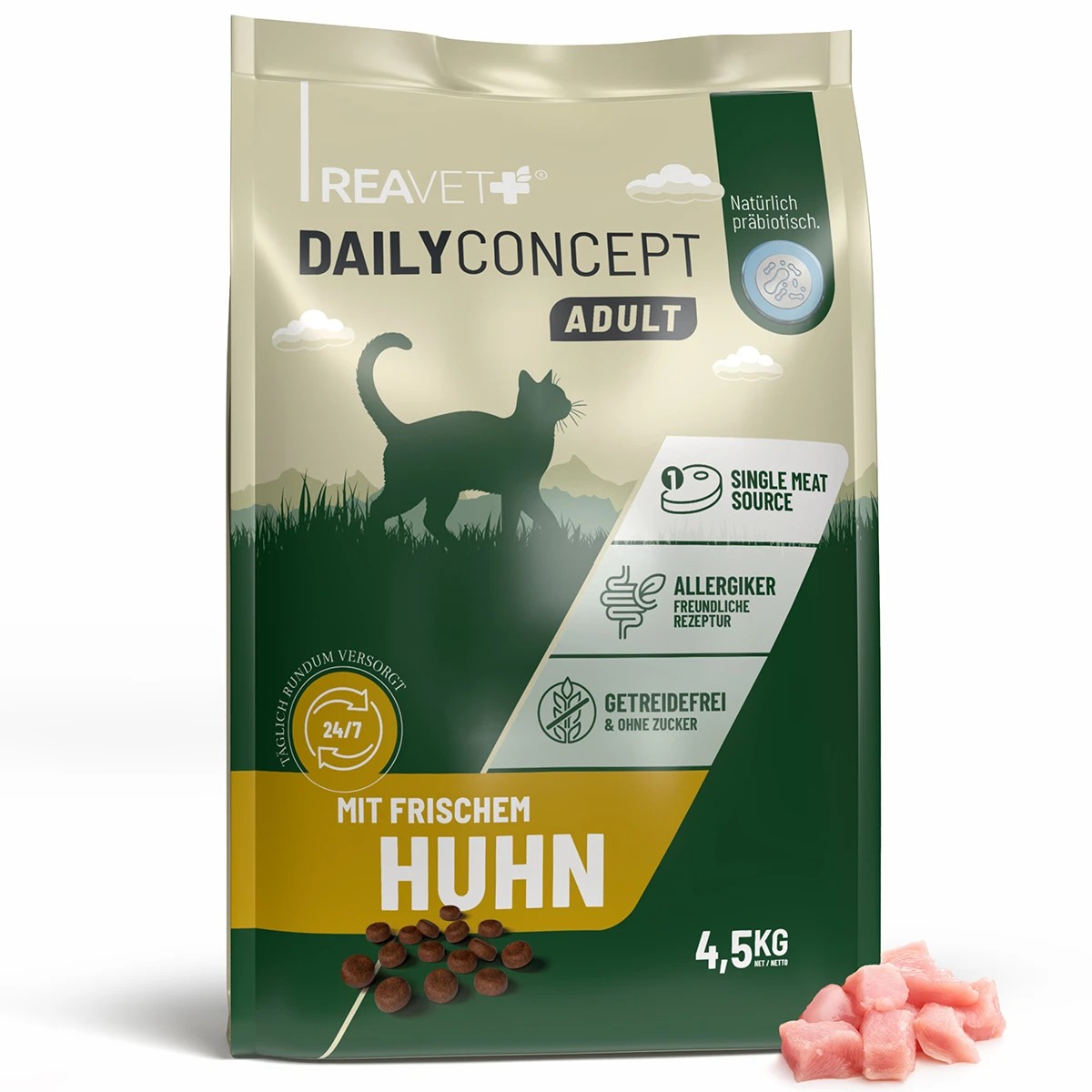 REAVET Granule pro dospělé kočky Dailyconcept – s čerstvým kuřecím masem (1 kg - 4,5 kg) Hmotnost: 4,5 kg