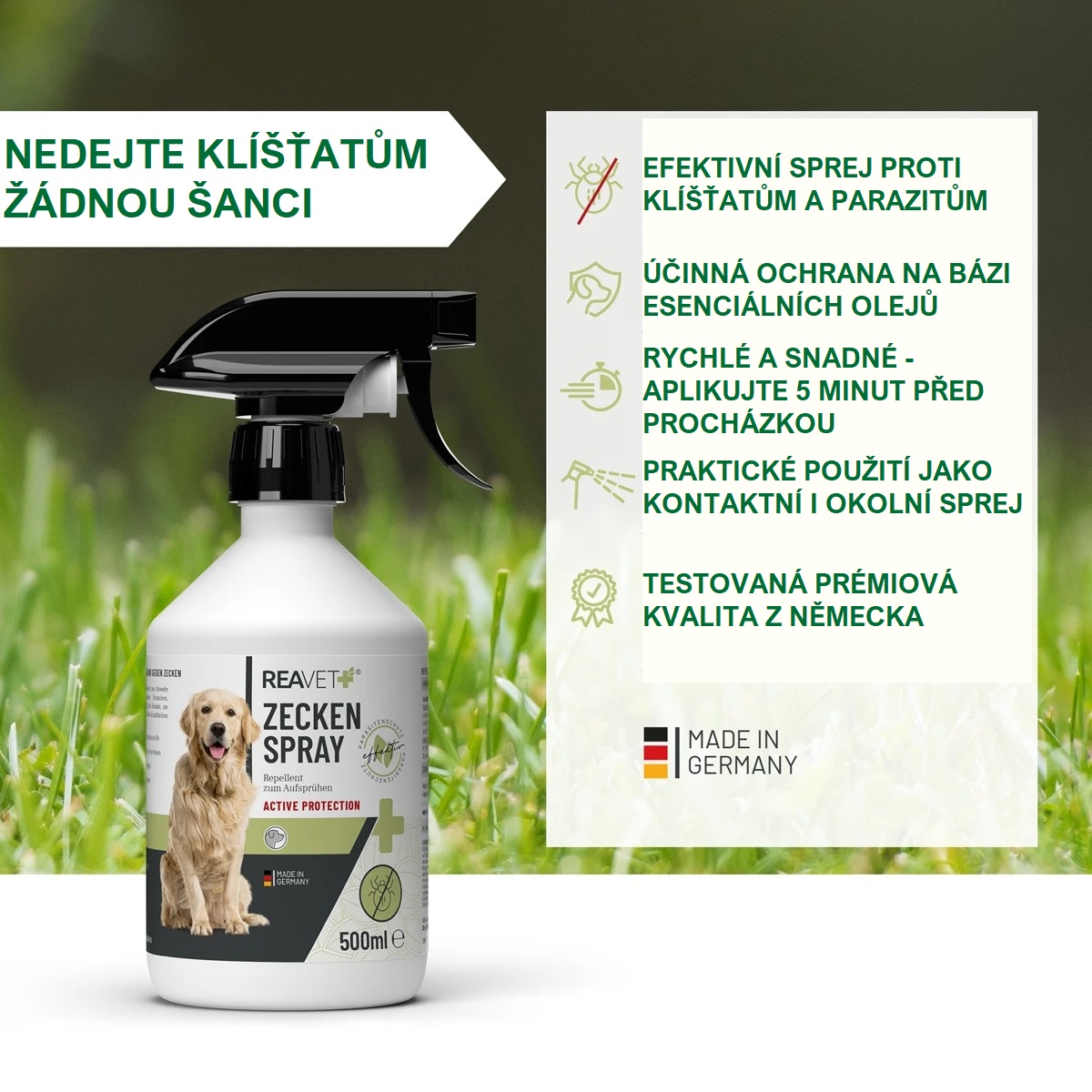 REAVET Sprej proti klíšťatům (100 ml - 500 ml) Objem: 500 ml