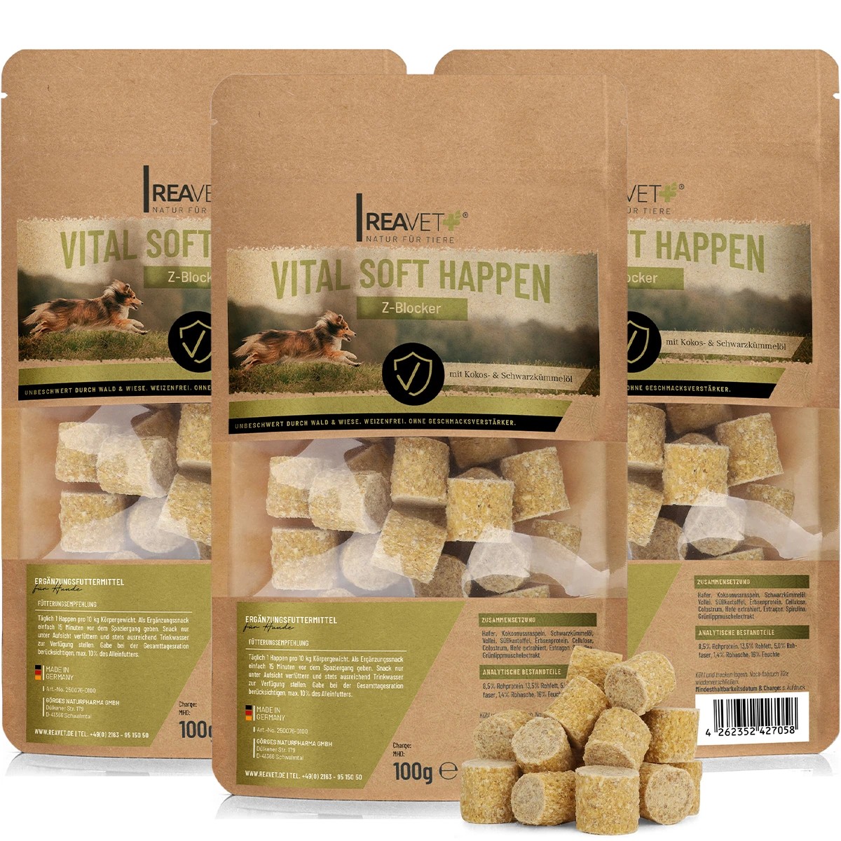 REAVET Vital Soft Happen - Z-Blocker pamlsky proti klíšťatům (100 g) Počet kusů: 3