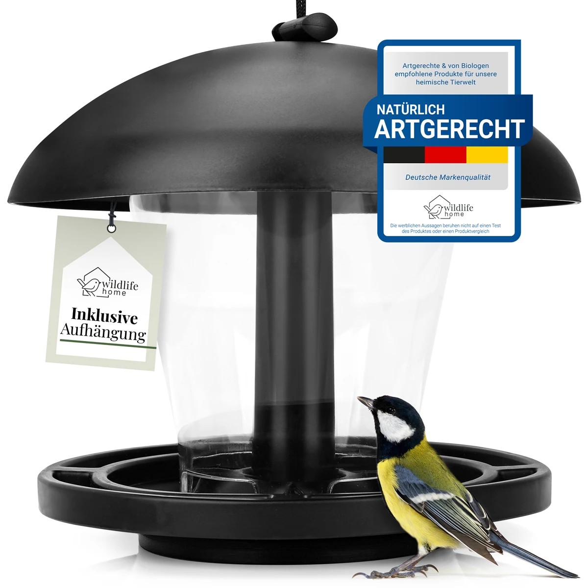 REAVET Černé krmítko pro ptáky s velkým plnícím otvorem