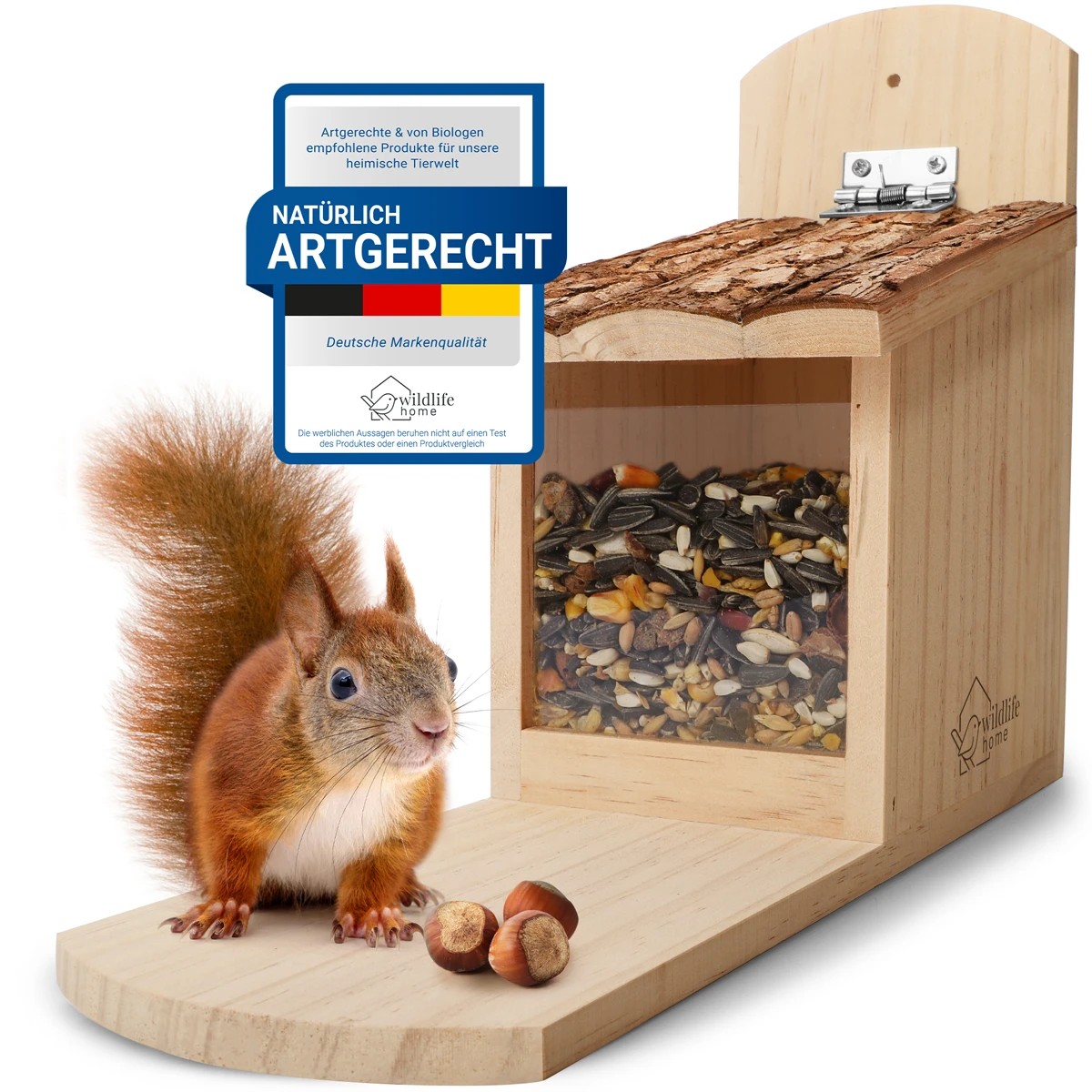 REAVET Krmítko pro veverky z borovicového dřeva, s kůrovou střechou REAVET Krmítko pro veverky z borovicového dřeva, s kůrovou střechou