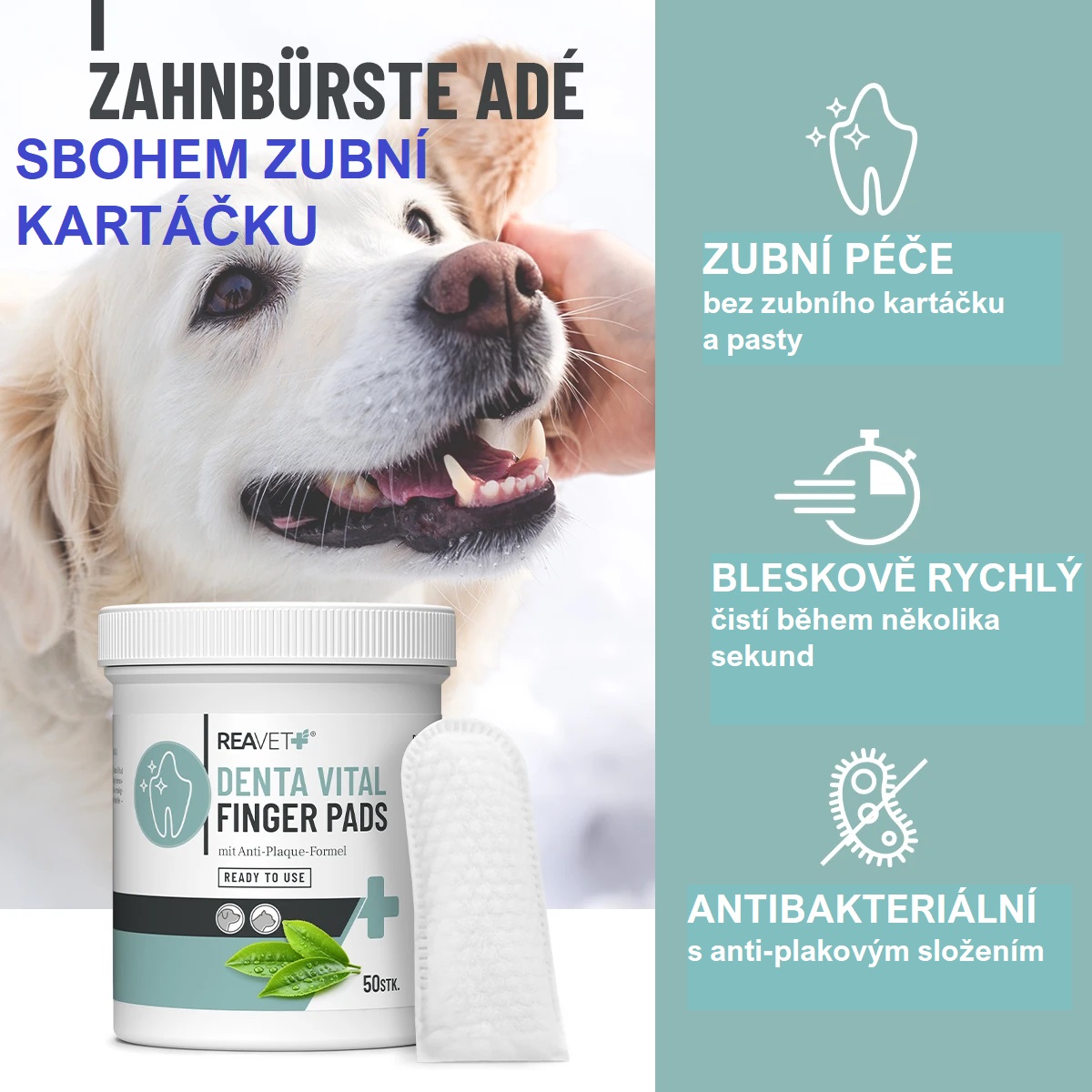 REAVET Polštářky na prsty Denta Vital s recepturou proti zubnímu plaku (50 ks)
