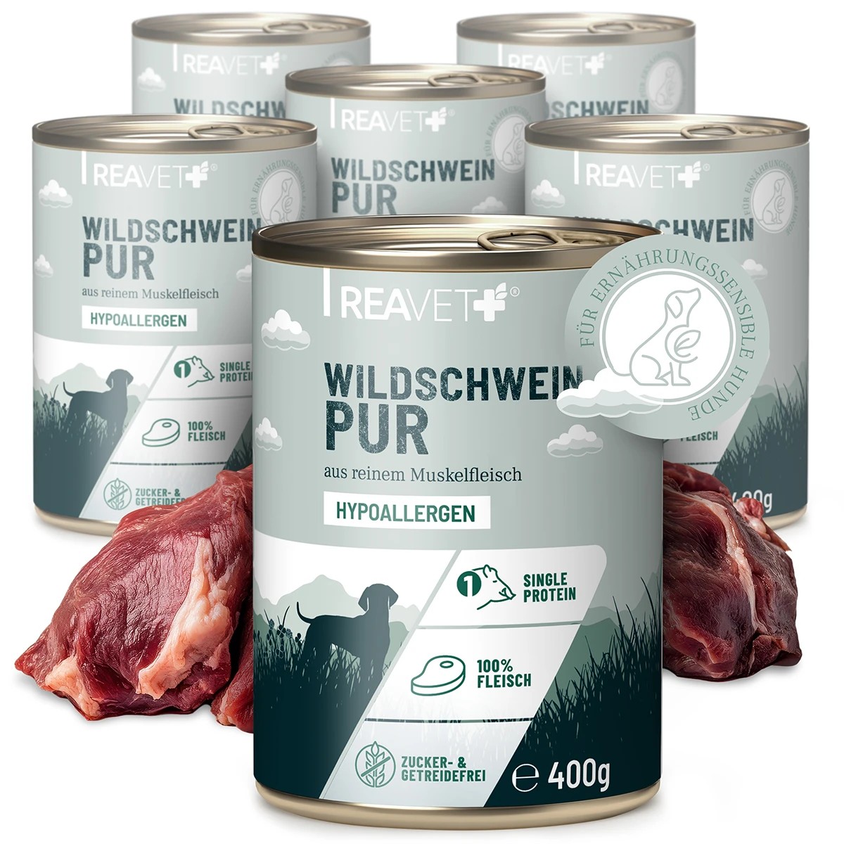 REAVET 100% čisté maso pro nutričně citlivé psy - divočák (400 g - 800 g) Počet a hmotnost: 1 x 400g