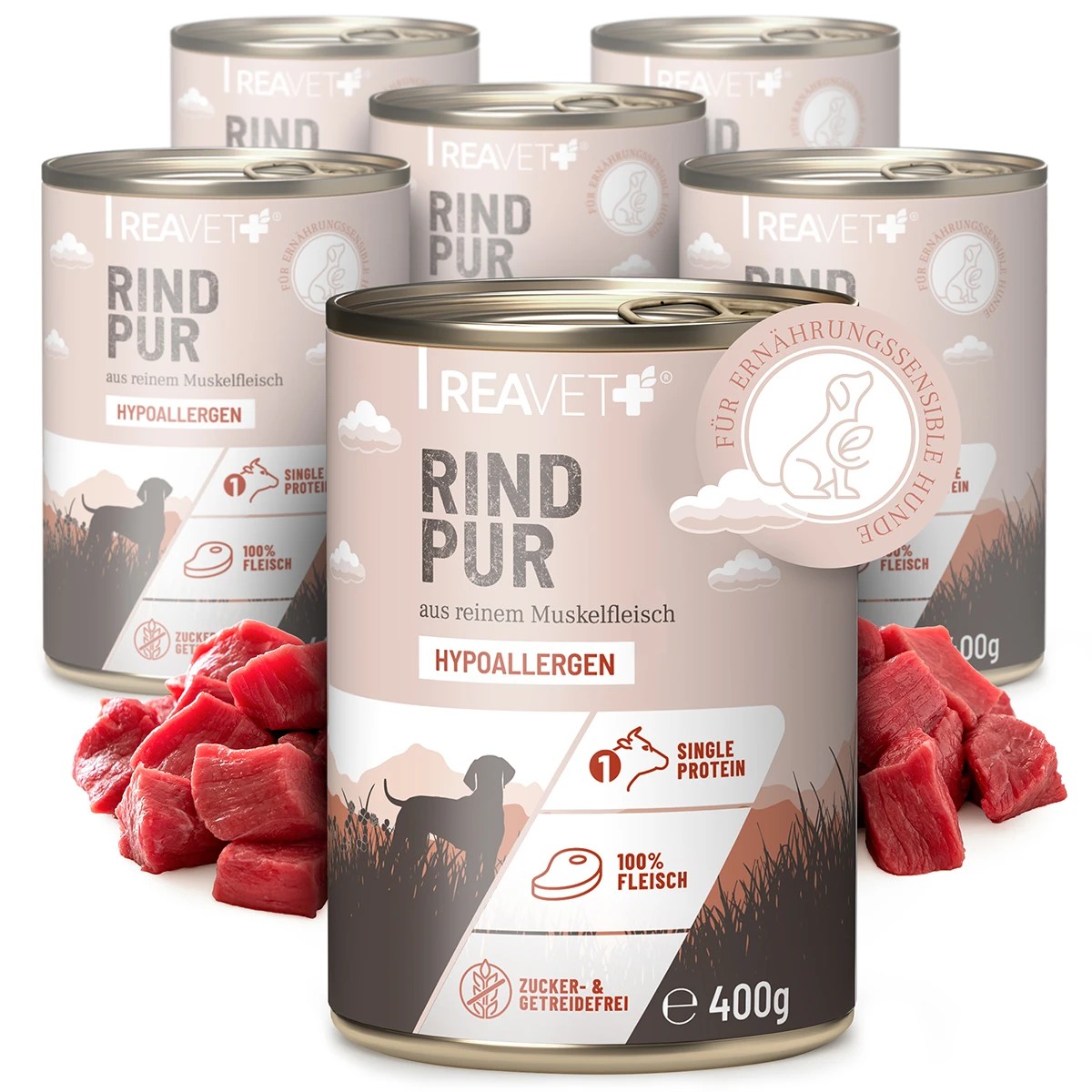 REAVET 100% čisté maso pro nutričně citlivé psy - hovězí (400 g - 800 g) Počet a hmotnost: 1 x 400g