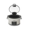 SAP crock pot digital slow cooker 3.5L hinged lid open mushroom chrome raised angle straight on