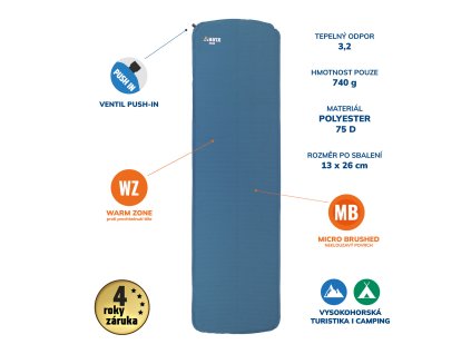 YATE HIKER 2,5 modrá/šedá Samonafukovací karimatka (Typ samonafukovací)