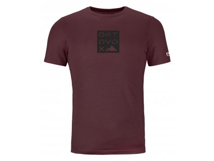 Pánské  Tričko Ortovox 185 Merino Square T-shirt Men's (Velikost M, Barva Winetasting)