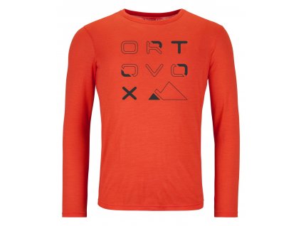 Pánské  Tričko Ortovox 185 Merino Brand Outline Long Sleeve Men's (Velikost S, Barva Hot Orange)