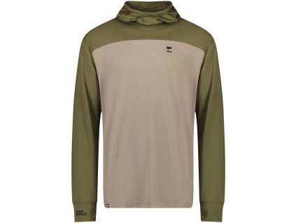 Merino triko MONS ROYALE YOTEI POWDER HOOD LS dark olive / walnut (Velikost L)