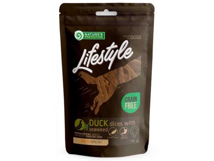 Pamlsok Natures P Lifestyle dog soft duck dices with seaweed 12x75 g