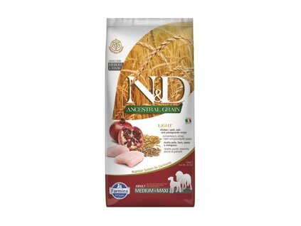 Farmina N&D dog AG adult medium & maxi, light, chicken, spelt, oats & pomegranate 12 kg