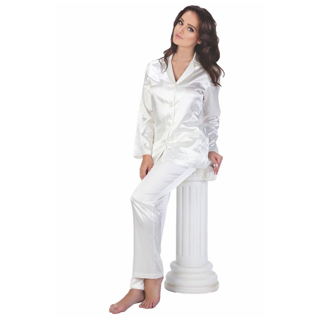 Dámské bílé saténové pyžamo Classic dlouhé (Velikost XXL)