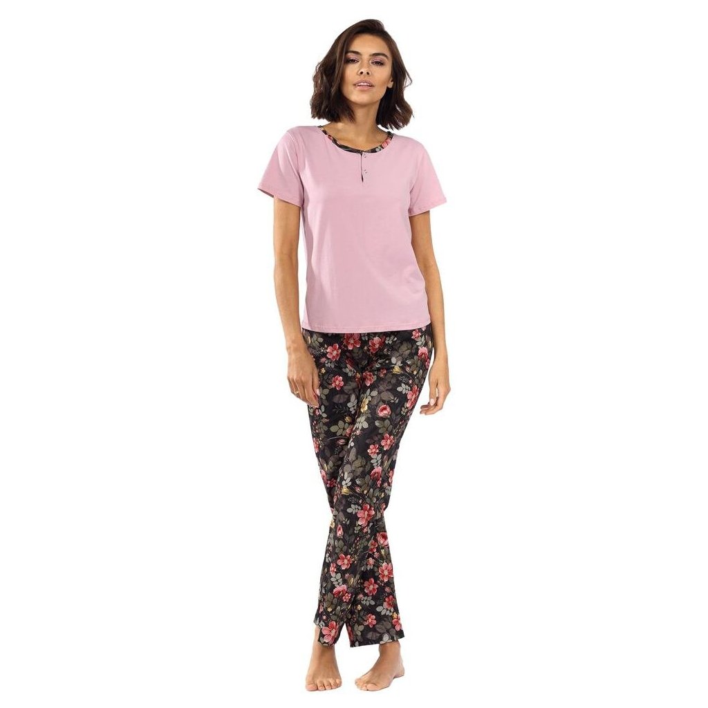 Dámské pyžamo Madie růžové s květinami (Velikost XXL)
