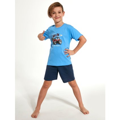 Pyžamo Cornette Kids Boy 222/100 Tractor kr/r 86-116 (Barva světle modrá, Velikost 122-128)